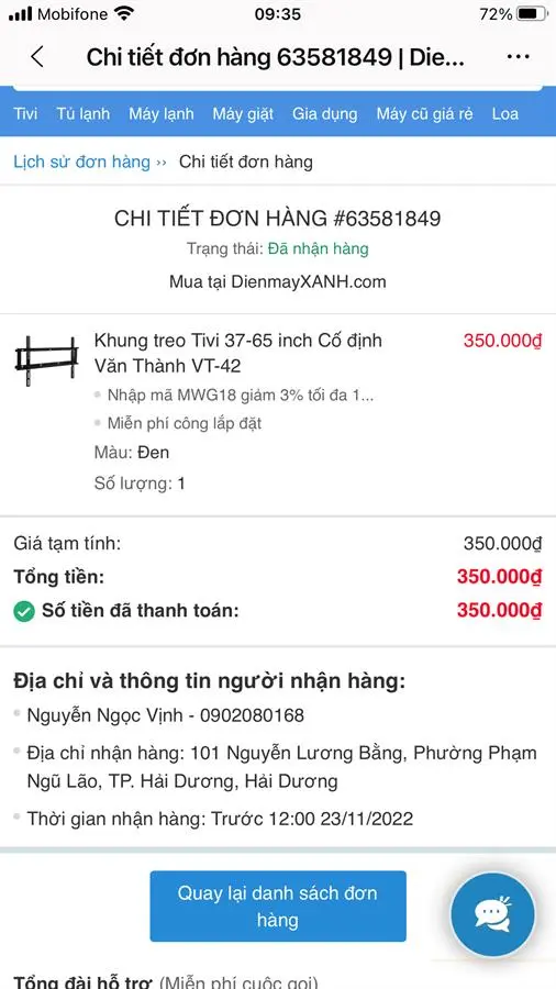 Khách hàng review Khung treo Tivi 37-65 inch Cố định Văn Thành VT-42 3