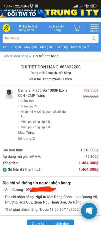 Khách hàng review Camera IP 360 Độ Ezviz C6N 18