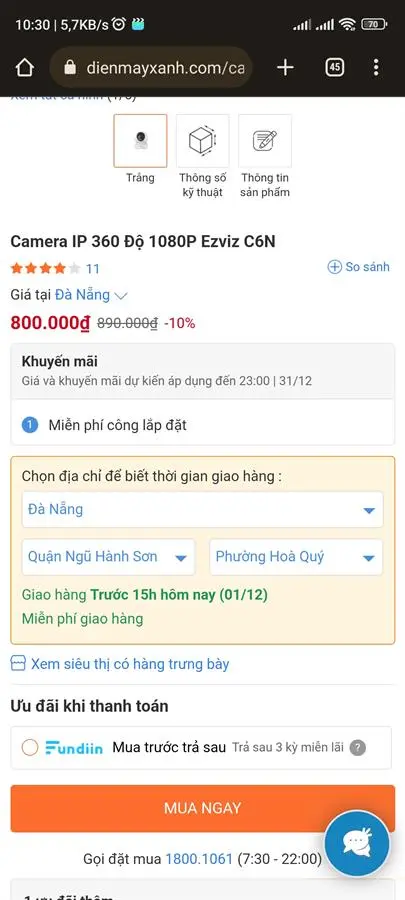 Khách hàng review Camera IP 360 Độ Ezviz C6N 19
