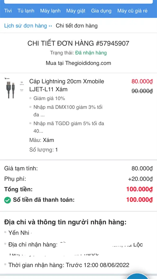 Khách hàng review Cáp sạc và truyền dữ liệu USB-A - Lightning 12W 0.2m Xmobile LJET-L11 2