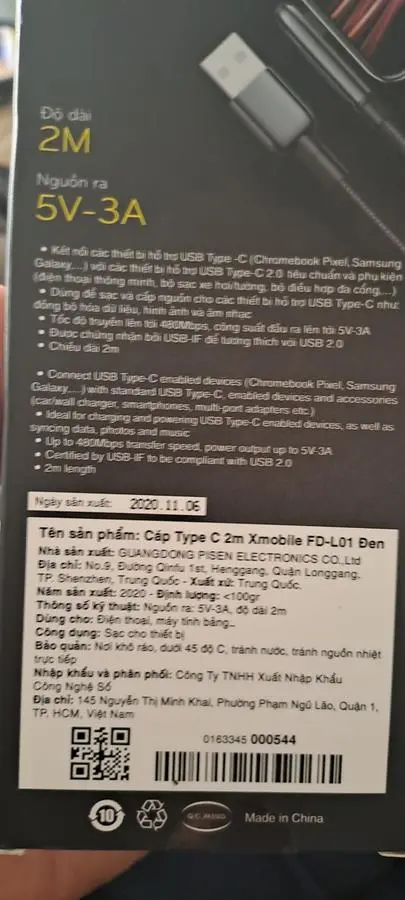 Khách hàng review Cáp Type C 2m Xmobile FD-L01 7