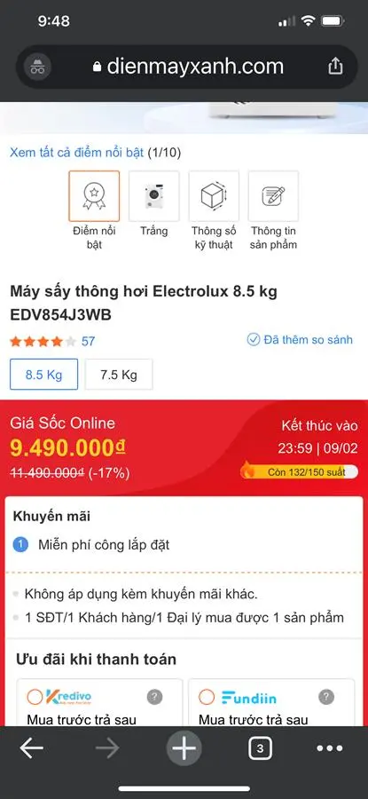Khách hàng review Máy sấy thông hơi Electrolux UltimateCare 8.5 kg EDV854J3WB 11