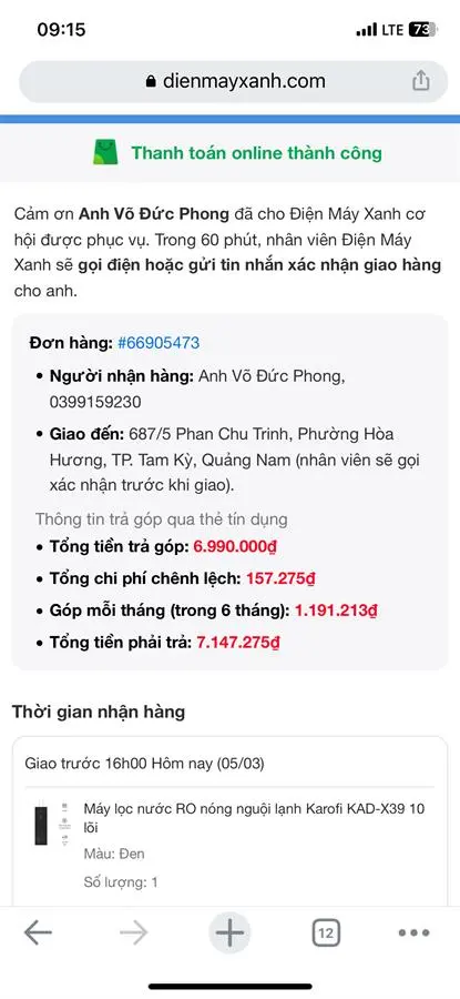 Khách hàng review Máy lọc nước RO nóng nguội lạnh Hydrogen Karofi KAD-X39 10 lõi 81
