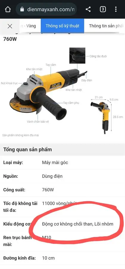 hách hàng review Máy mài góc Tolsen 79542 760W 6
