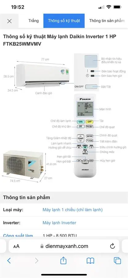 Khách hàng review Điều hòa Daikin Inverter 8500 BTU FTKB25WMVMV 14