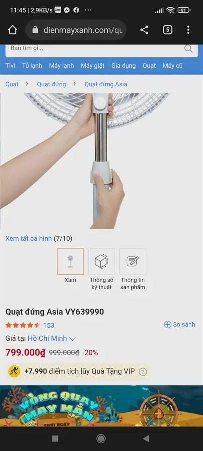 Khách hàng review Quạt đứng Asia 6 cánh VY639990 80W 24