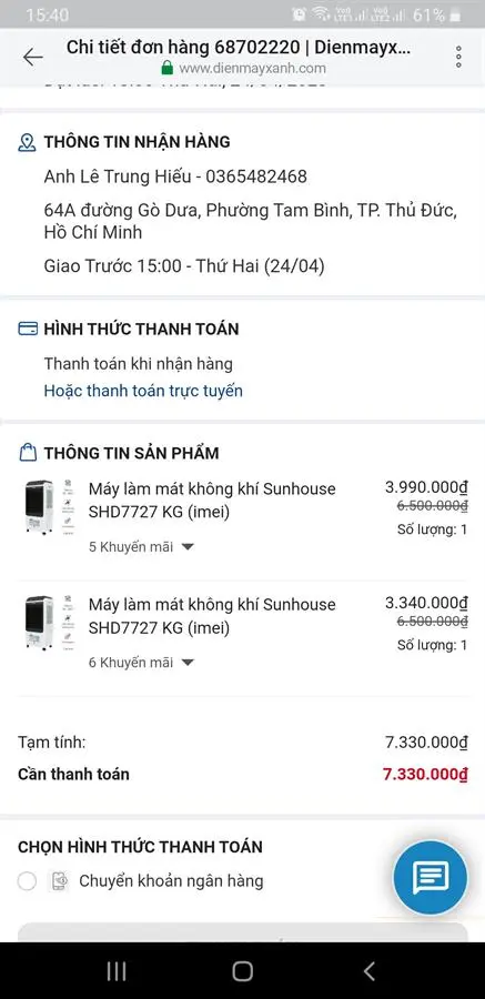 Khách hàng review Quạt điều hòa Sunhouse SHD7727 150W 66