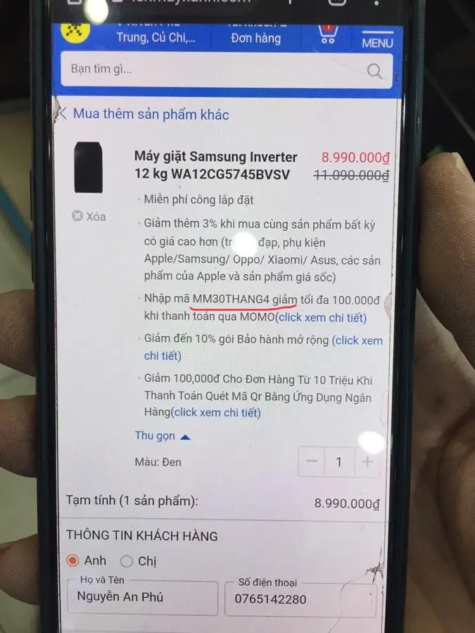 Khách hàng review Máy giặt Samsung Inverter 12 kg WA12CG5745BVSV 13