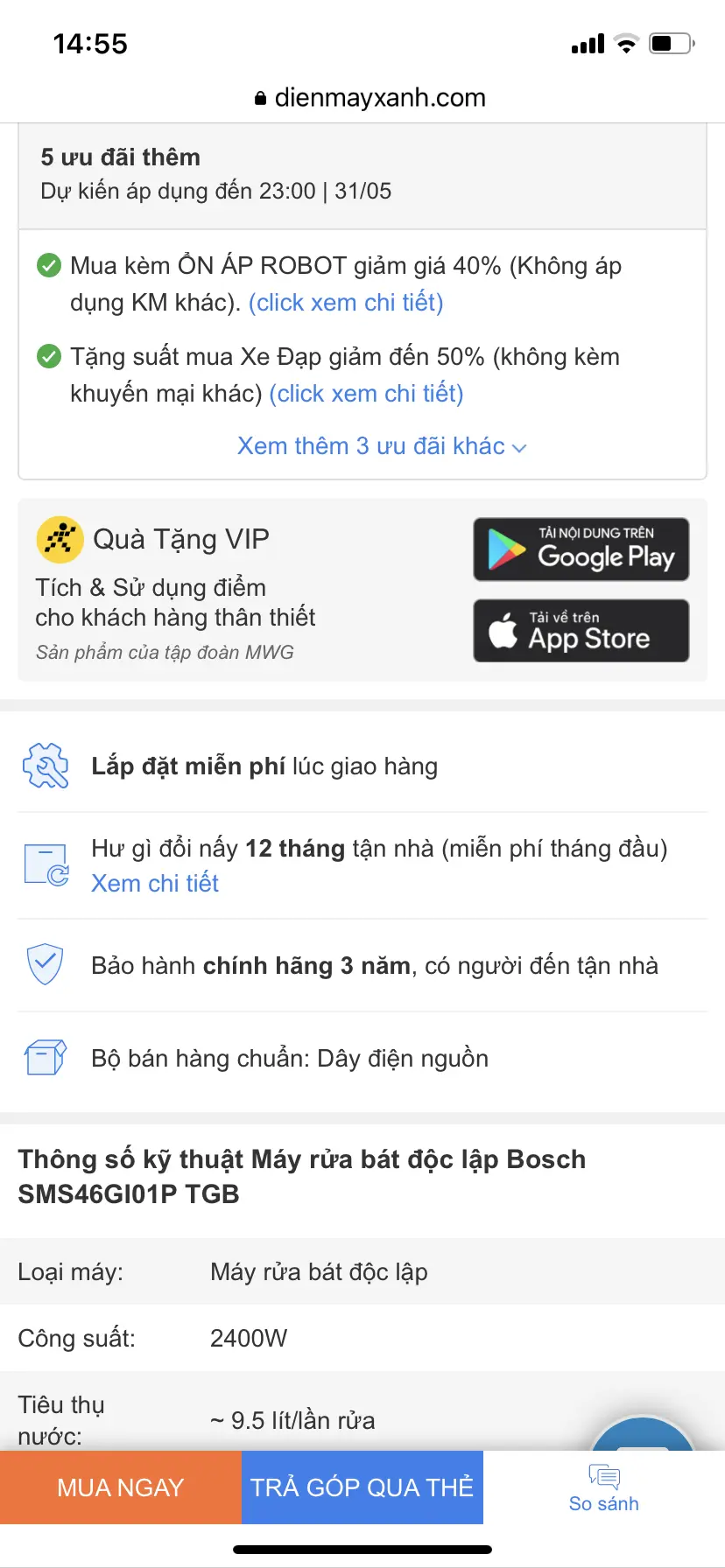 Khách hàng review Máy rửa chén độc lập Bosch SMS46GI01P TGB 5