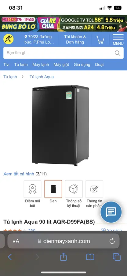 Khách hàng review Tủ lạnh Aqua 90 lít AQR-D99FA(BS) 31