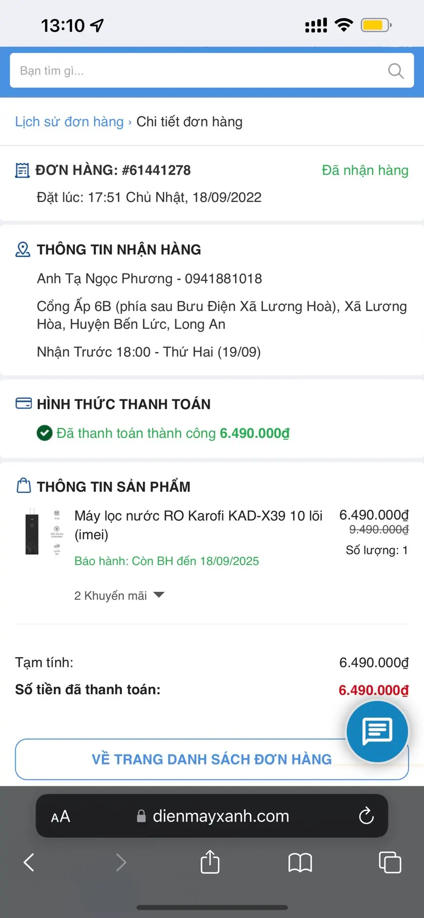 Khách hàng review Máy lọc nước RO nóng nguội lạnh Hydrogen Karofi KAD-X39 10 lõi 58