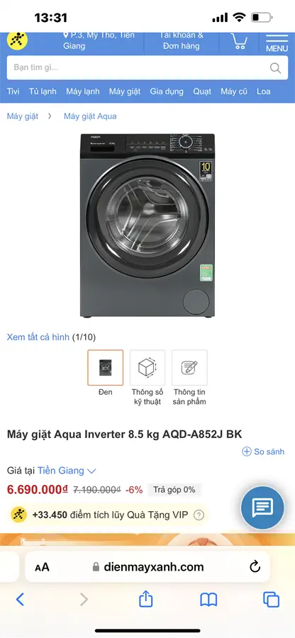 Khách hàng review Máy giặt Aqua Inverter 8.5 kg AQD-A852J BK 31
