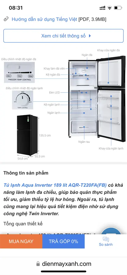 Khách hàng review Tủ lạnh Samsung Inverter 236 lít RT22M4032BU/SV 7