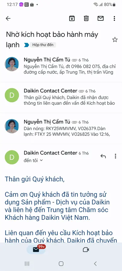 Khách hàng review Máy lạnh Daikin Inverter 1 HP FTKY25WMVMV 28