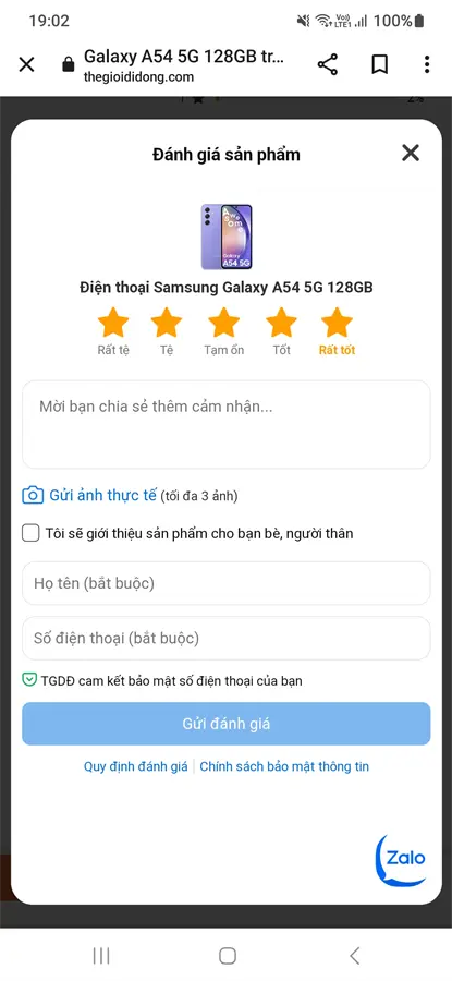 Khách hàng review Điện thoại Samsung Galaxy A54 5G 8GB/128GB 1