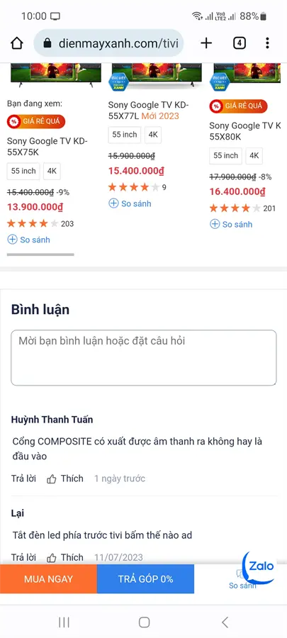 Khách hàng review Google Tivi Sony 4K 55 inch KD-55X75K 7