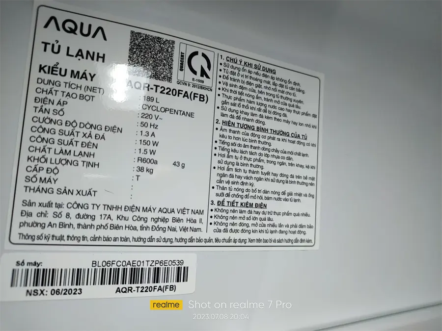 Khách hàng review Tủ lạnh Aqua Inverter 189 lít AQR-T220FA(FB) 28