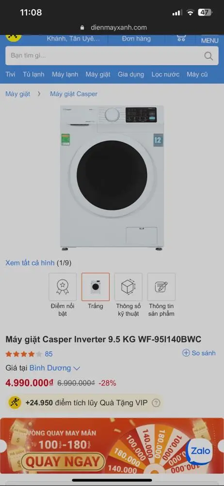 Khách hàng review Máy giặt Casper Inverter 9.5 KG WF-95I140BWC 22