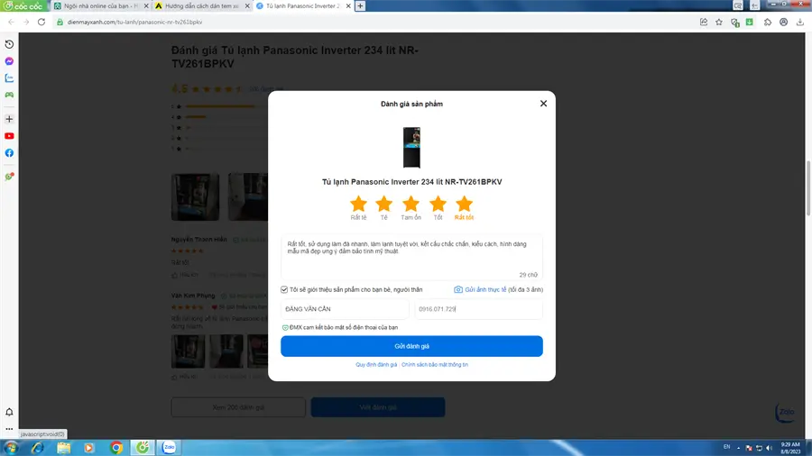 Khách hàng review Tủ lạnh Panasonic Inverter 234 lít NR-TV261BPKV 30