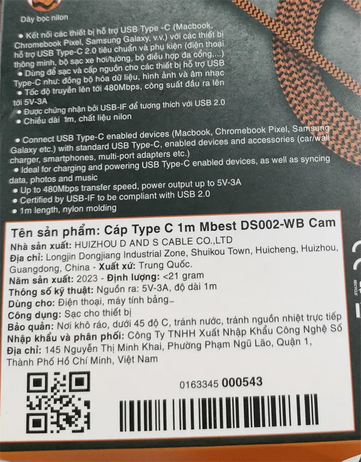 Khách hàng review Cáp sạc nhanh và truyền dữ liệu USB-A - Type-C 60W 1m Mbest DS002-WB 3