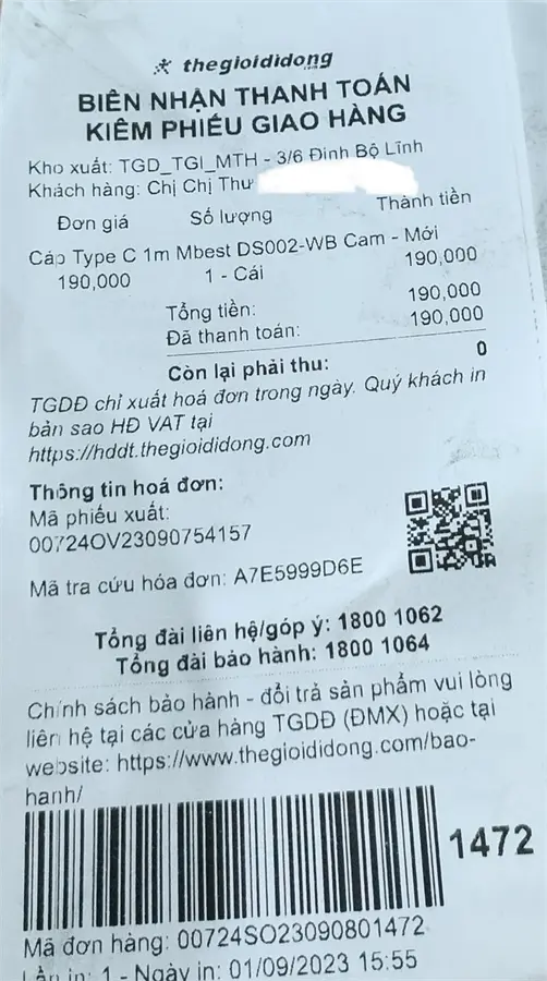 Khách hàng review Cáp sạc nhanh và truyền dữ liệu USB-A - Type-C 60W 1m Mbest DS002-WB 2