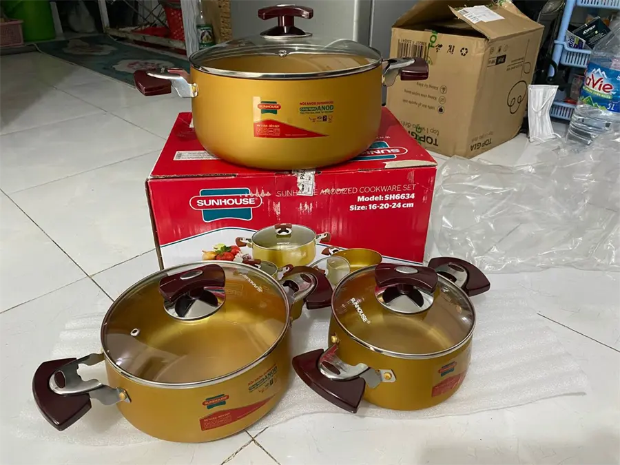 Khách hàng review Bộ 3 nồi nhôm anod nắp kính Sunhouse SH6634 24