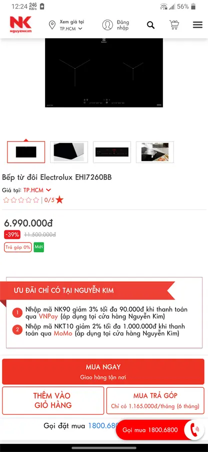 Khách hàng review Bếp từ đôi âm Electrolux EHI7260BB 3200W 4