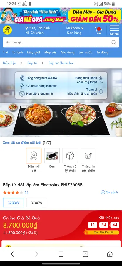 Khách hàng review Bếp từ đôi âm Electrolux EHI7260BB 3200W 3
