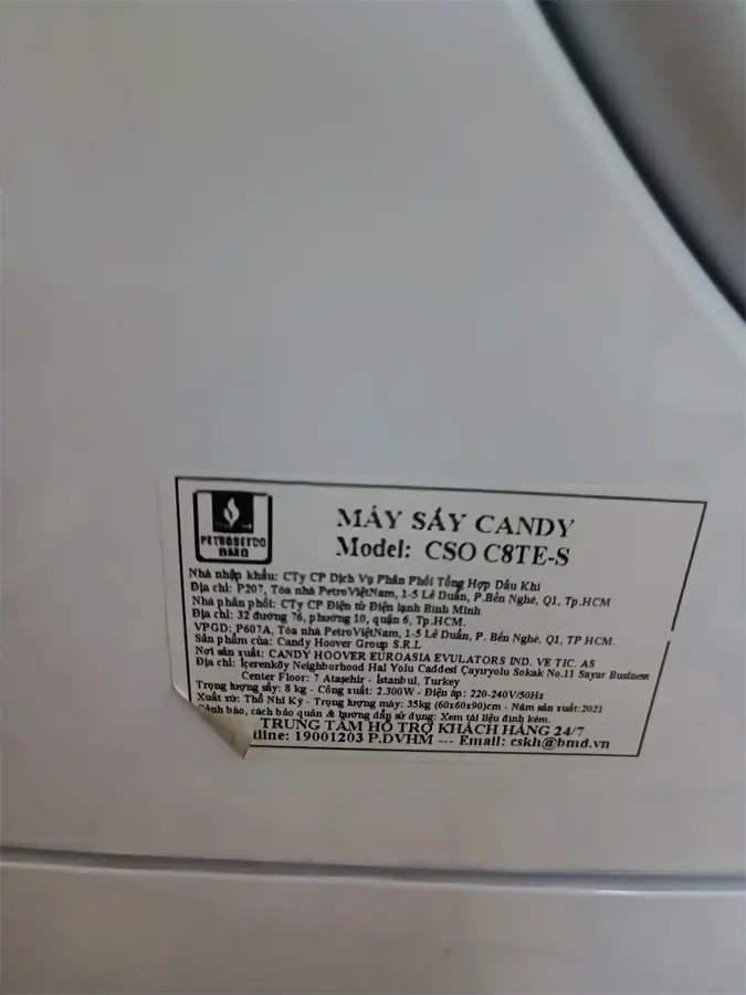 Khách hàng review Máy sấy ngưng tụ Candy 8 Kg CSO C8TE-S 3
