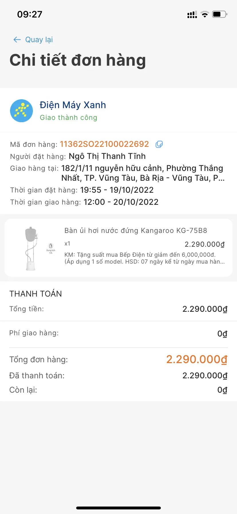 Khách hàng review Bàn ủi hơi nước đứng Kangaroo KG-75B8 1580W 5