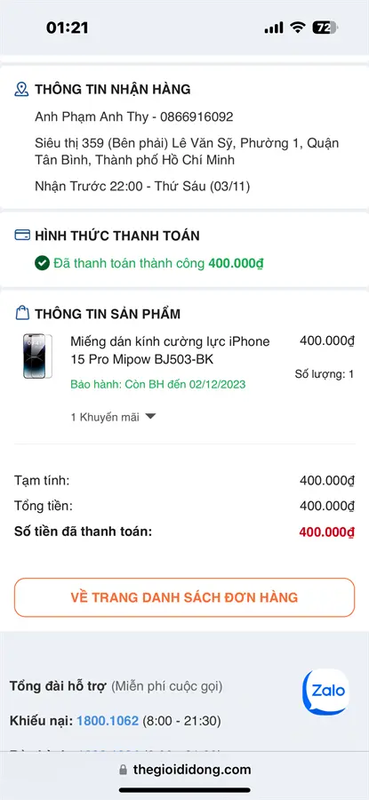 Khách hàng review Miếng dán kính cường lực iPhone 15 Pro Mipow BJ503 2