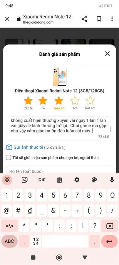 Khách hàng review Điện thoại Xiaomi Redmi Note 12 (8GB/128GB) 4