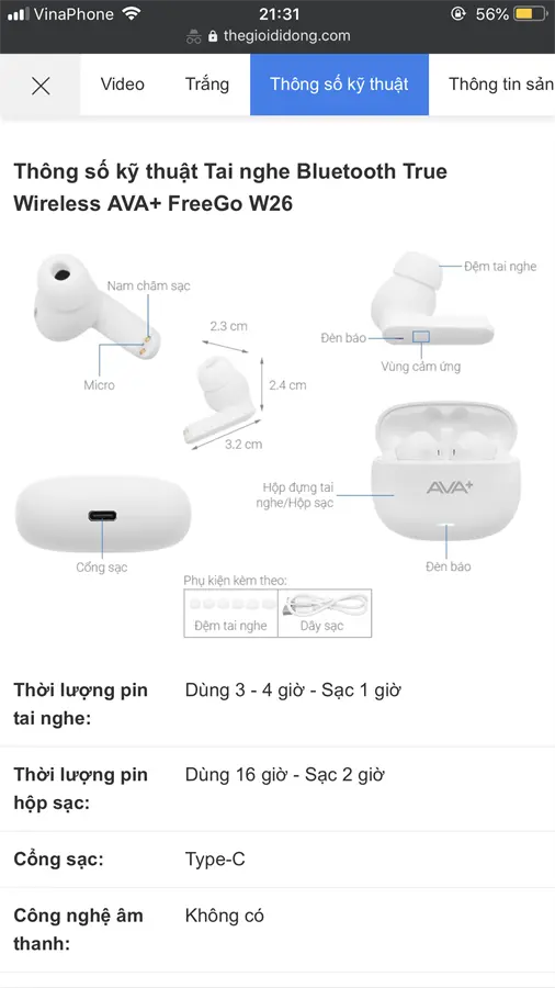 Khách hàng review Tai nghe Bluetooth True Wireless AVA  FreeGo W26 15