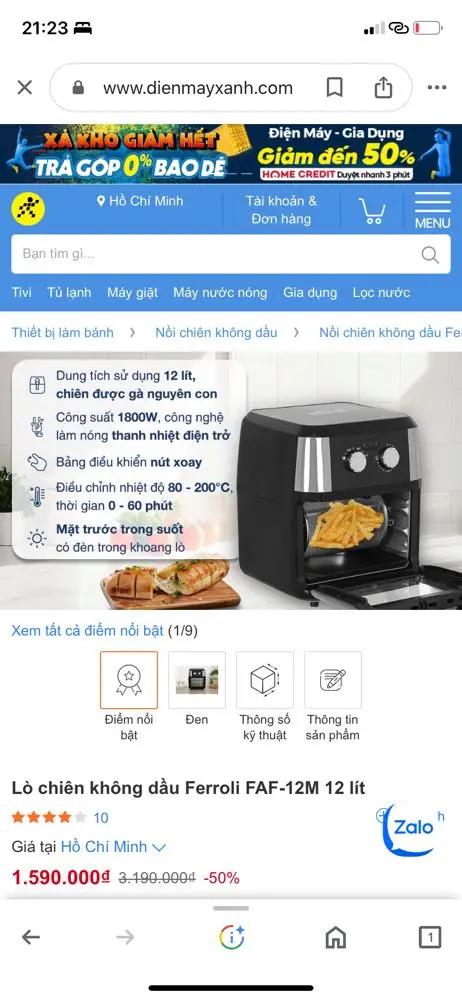 Khách hàng review Lò chiên không dầu Ferroli 12 lít FAF-12M 13