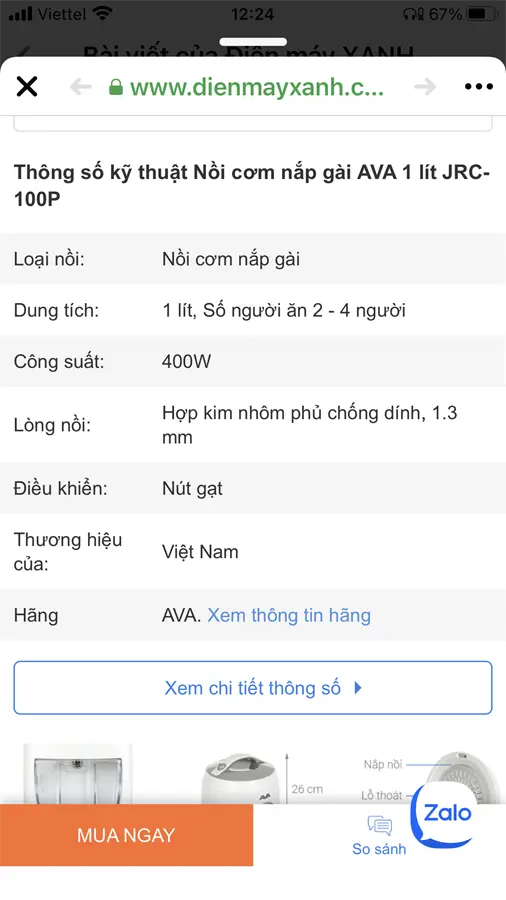 Khách hàng review Nồi cơm nắp gài AVA 1 lít JRC-100P 2