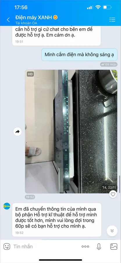 Khách hàng review Máy rửa chén âm tủ Hafele HDW-FI60D (533.23.320) 1