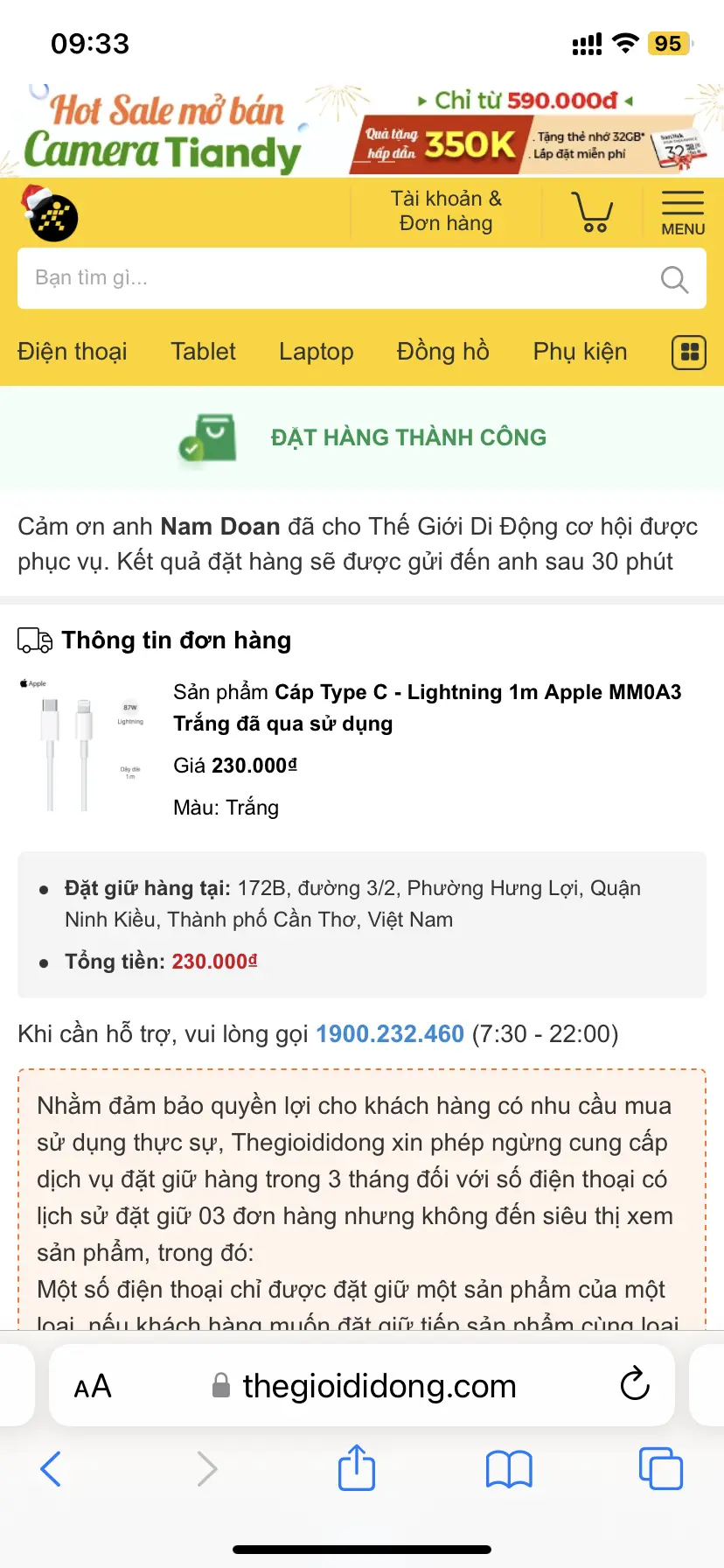Khách hàng review Cáp sạc nhanh và truyền dữ liệu Type-C - Lightning 87W 1m Apple 5