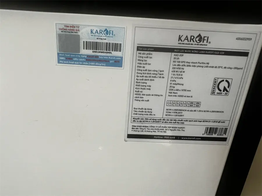 Khách hàng review Máy lọc nước RO nóng nguội lạnh Hydrogen Karofi KAD-X39 10 lõi 32