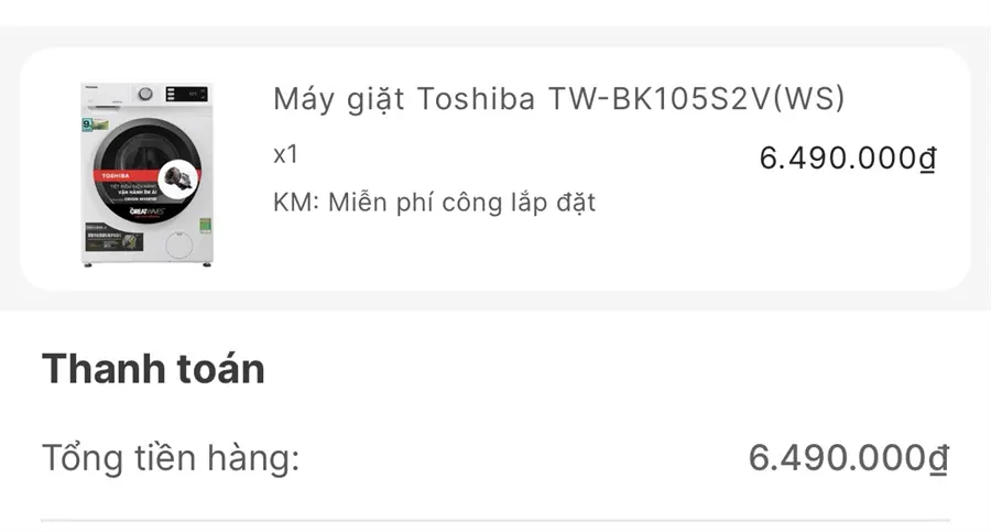 Khách hàng review Máy giặt Toshiba Inverter 9.5 Kg TW-BK105S2V(WS) 2