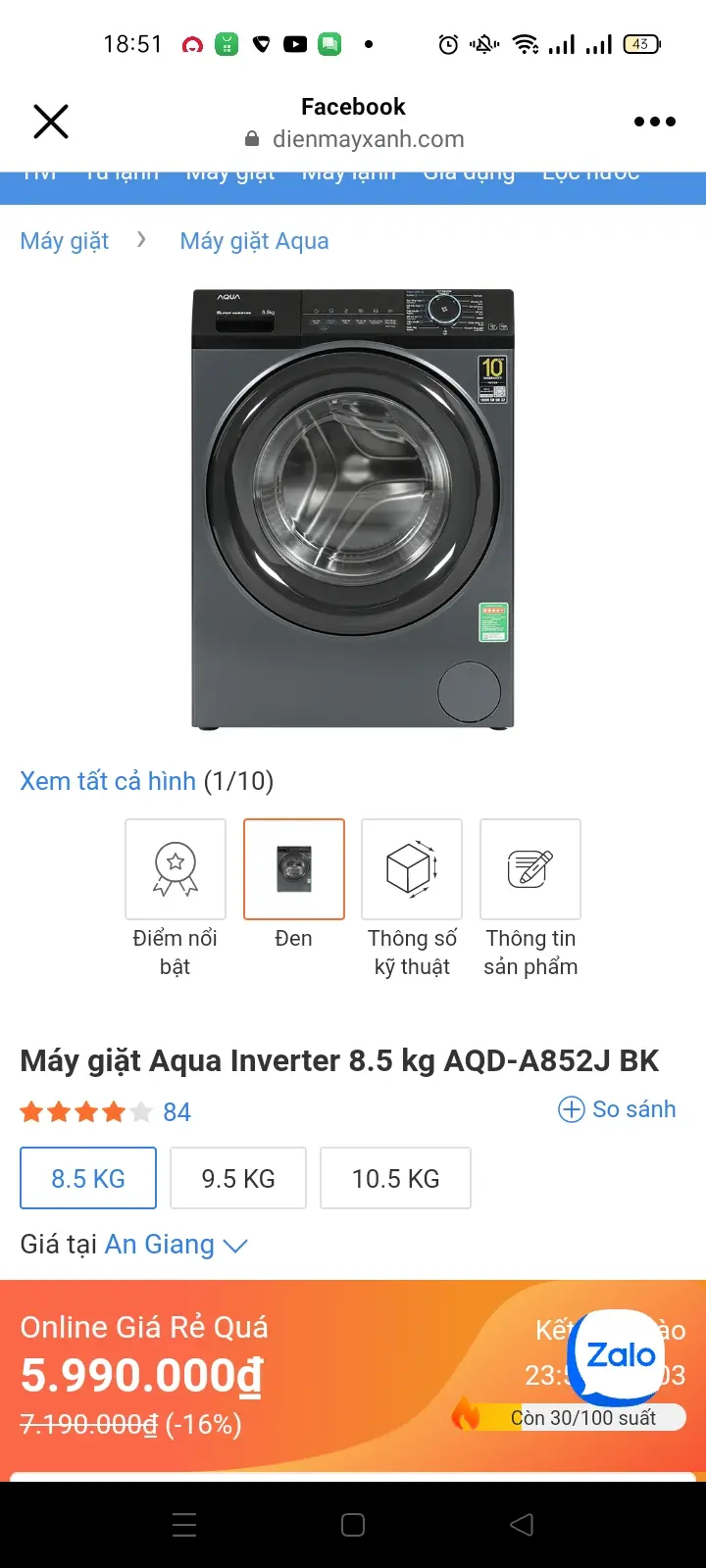 Khách hàng review Máy giặt Aqua Inverter 8.5 kg AQD-A852J BK 16