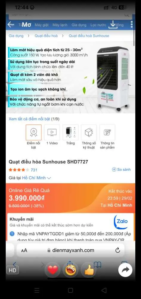 Khách hàng review Quạt điều hòa Sunhouse SHD7727 150W 46