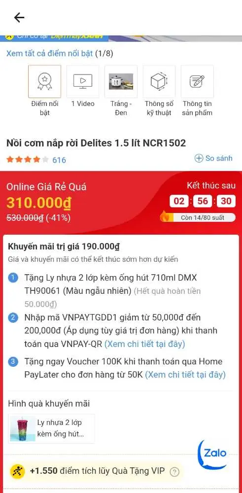 Khách hàng review Nồi cơm nắp rời Delites 1.5 lít NCR1502 8
