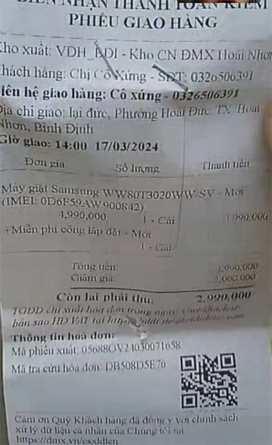 Khách hàng review Máy giặt Samsung Inverter 8kg WW80T3020WW/SV 12