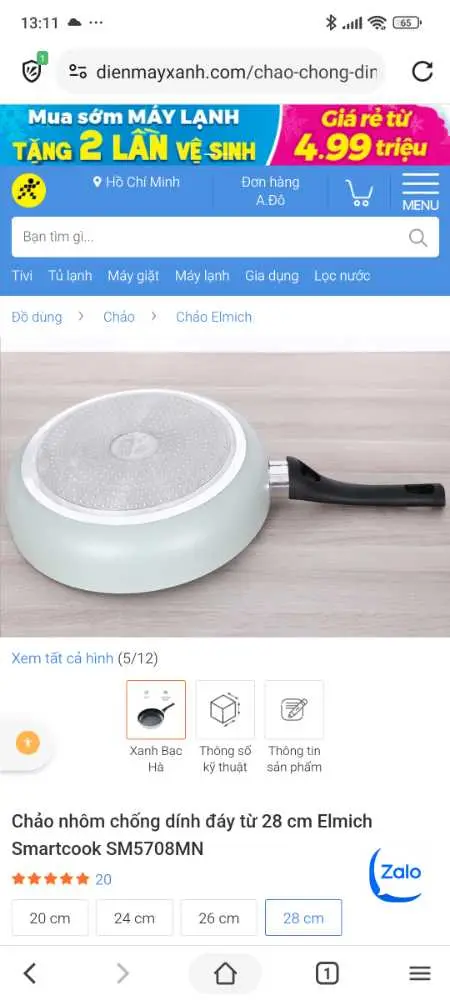 Khách hàng review Chảo nhôm chống dính đáy từ 28 cm Elmich Smartcook SM5708MN 1