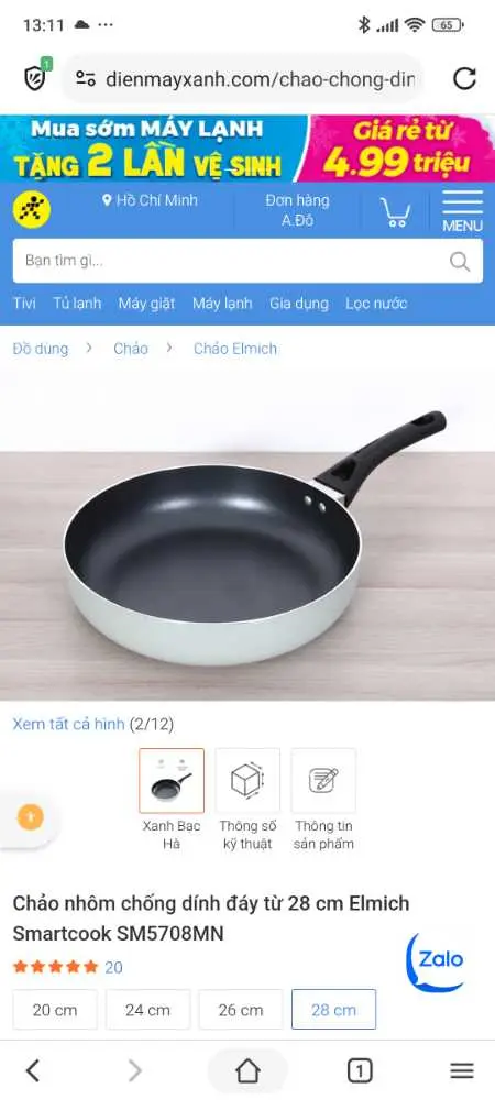 Khách hàng review Chảo nhôm chống dính đáy từ 28 cm Elmich Smartcook SM5708MN 2