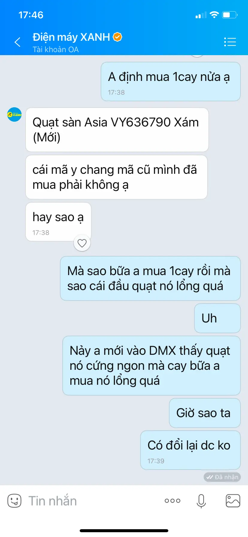 Khách hàng review Quạt sàn Asia 6 cánh VY636790 80W 3