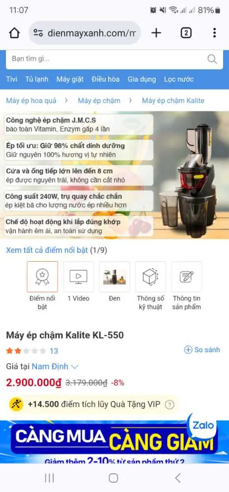 Khách hàng review Máy ép chậm Kalite KL-550 1