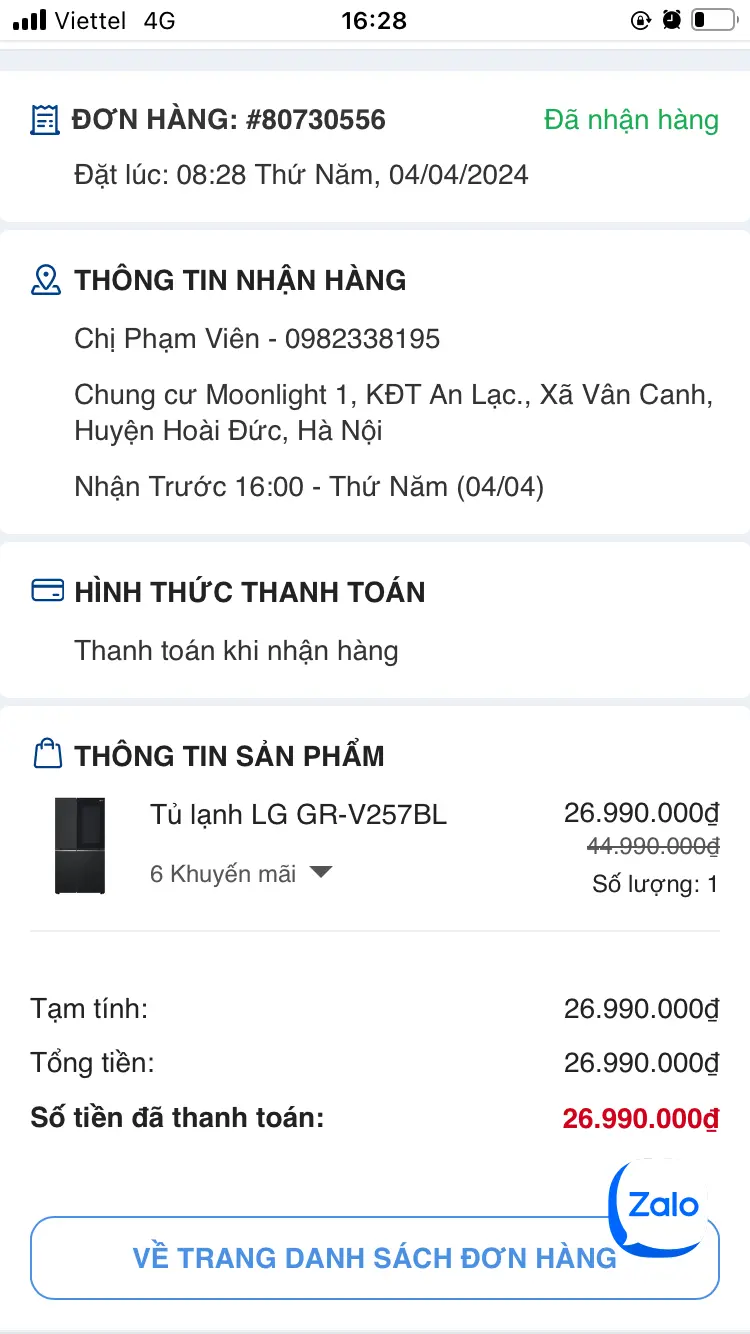 Khách hàng review Tủ lạnh LG Inverter 655 lít Side By Side InstaView GR-V257BL 1