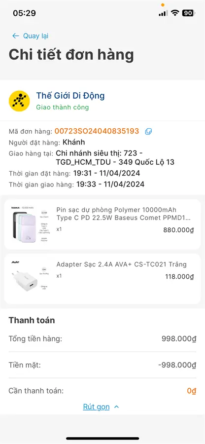Khách hàng review Pin sạc dự phòng Polymer 10000mAh Type C PD 22.5W Baseus Comet PPMD10 kèm cáp Lightning và Type C 4