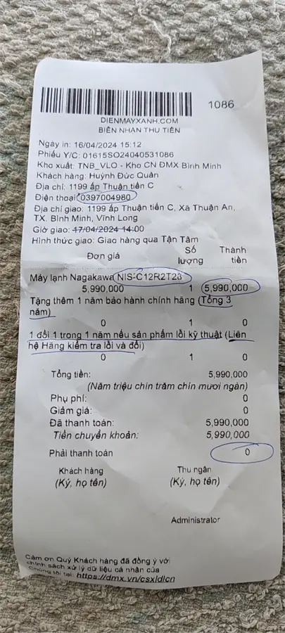 Khách hàng review Máy lạnh Nagakawa Inverter 1.5 HP NIS-C12R2T28 28